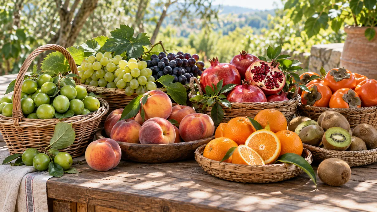 گوجه سبز، هلو، انگور، انار، خرمالو، پرتقال و کیوی برای معرفی میوههای فصل